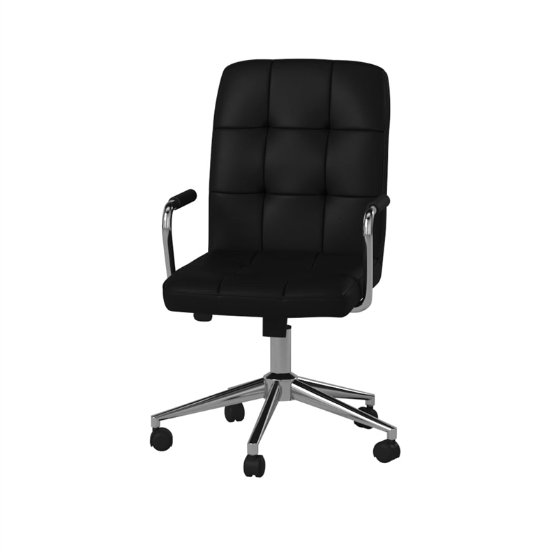 Scranton & Co Modern Leather Chair with Arms in Black/Chrome