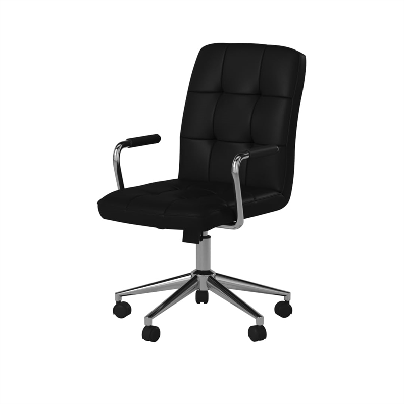 Scranton & Co Modern Leather Chair with Arms in Black/Chrome