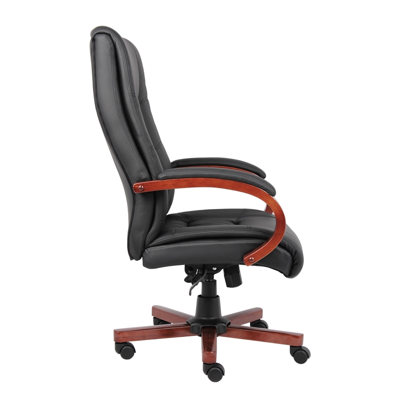 Scranton & Co Leather/Wood High Back Executive Office Chair in Black/Cherry