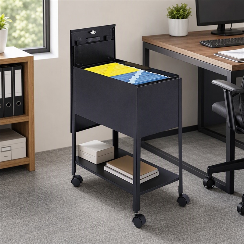 Scranton & Co Steel Black Mobile Tub File Rectangular Lockable 13.5