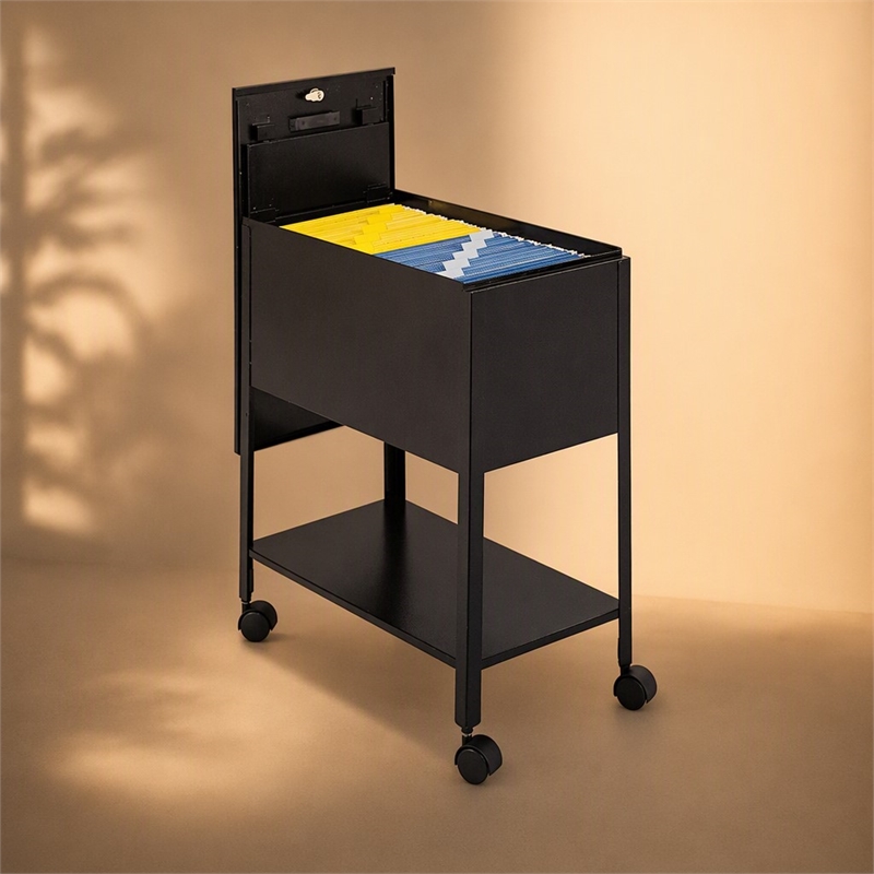 Scranton & Co Steel Black Mobile Tub File Rectangular Lockable 13.5