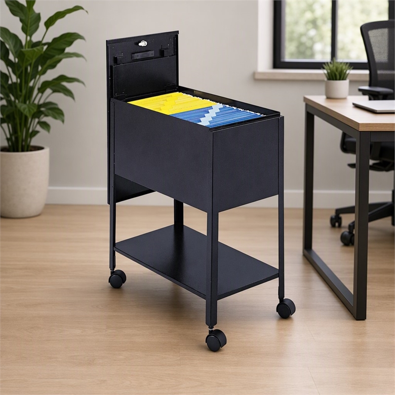 Scranton & Co Steel Black Mobile Tub File Rectangular Lockable 13.5