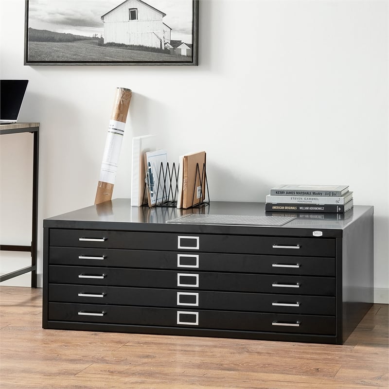 Scranton & Co 5 Drawers Modern Metal Flat Files Cabinet in Black
