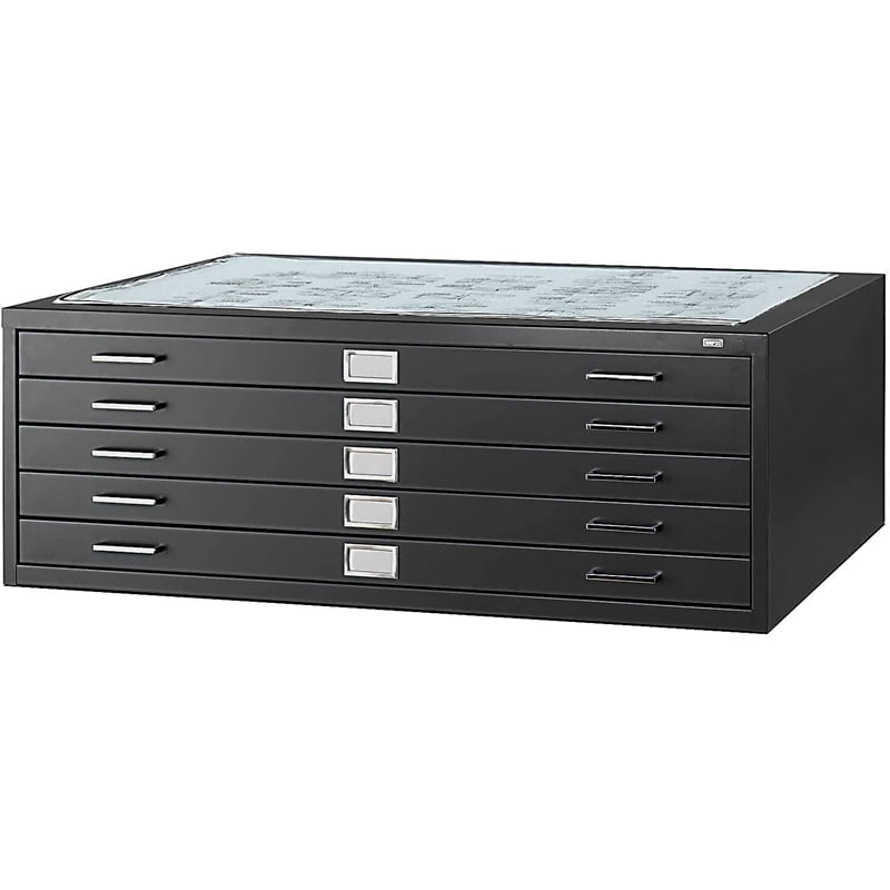 Scranton & Co 5 Drawers Modern Metal Flat Files Cabinet in Black