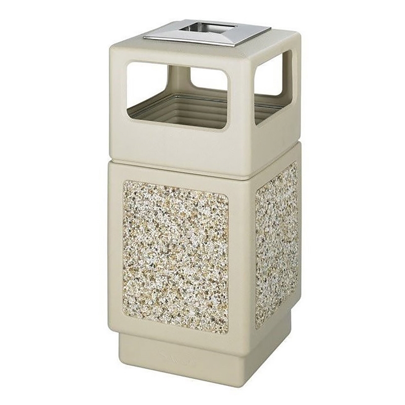 Scranton & Co Plastic Aggregate Panel 38 Gallon Trash Can in Beige