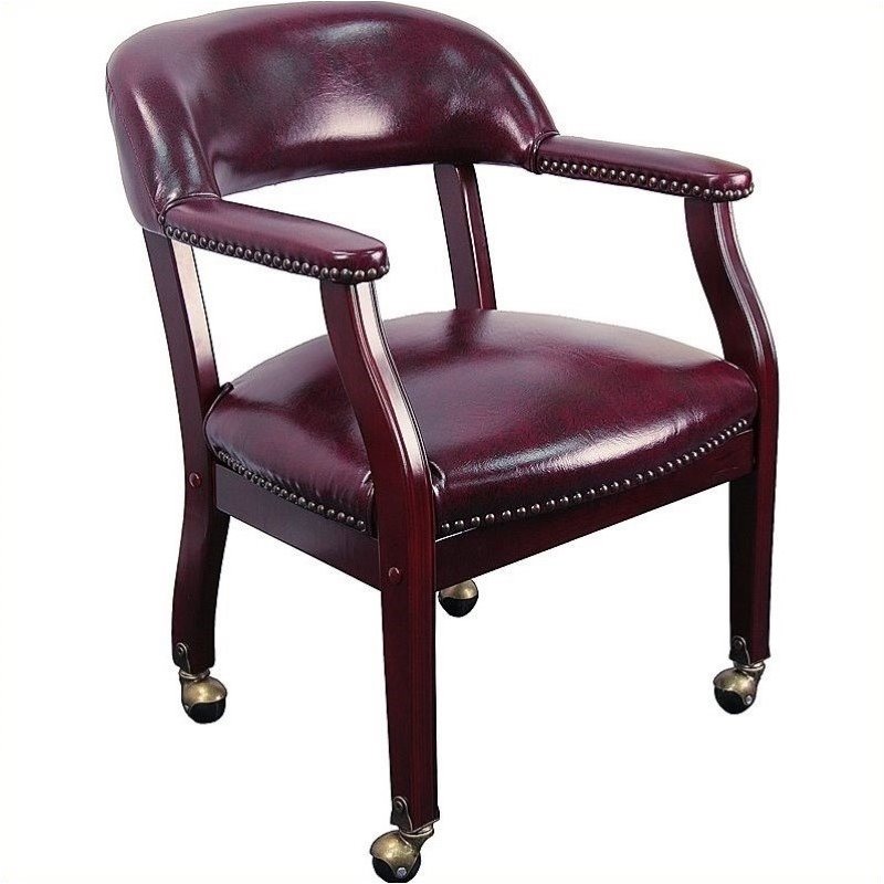 Scranton & Co Vinyl Burgundy Captain's Chair Open Back Designed Traditional Style