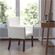 Scranton & Co Leather Executive Side Guest Chair in White and Mahogany