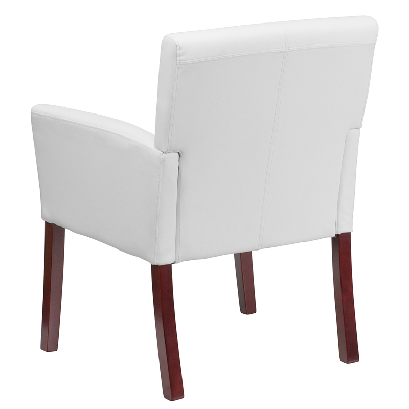 Scranton & Co Leather Executive Side Guest Chair in White and Mahogany