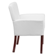 Scranton & Co Leather Executive Side Guest Chair in White and Mahogany