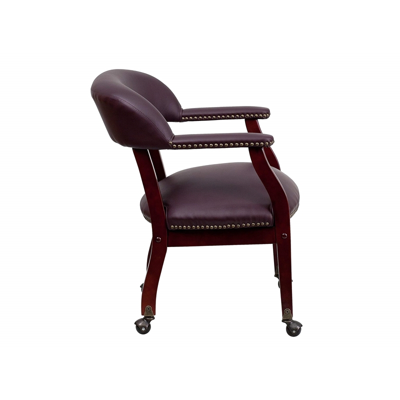 Scranton & Co Leather Arm Guest Chair with Casters in Burgundy