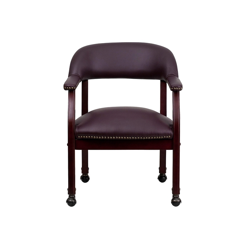 Scranton & Co Leather Arm Guest Chair with Casters in Burgundy