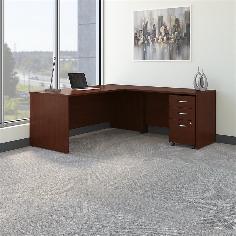 Scranton & Co Engineered Wood Mahogany L Shaped Desk with Mobile File Cabinet 77.05