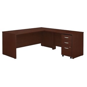 Scranton & Co Engineered Wood Mahogany L Shaped Desk with Mobile File Cabinet 77.05&quot Unassembled