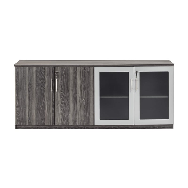 Scranton & Co Low Wall Cabinet with Wood-Glass Door in Gray Steel