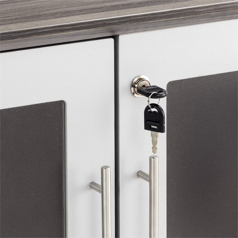 Scranton & Co Low Wall Cabinet with Wood-Glass Door in Gray Steel