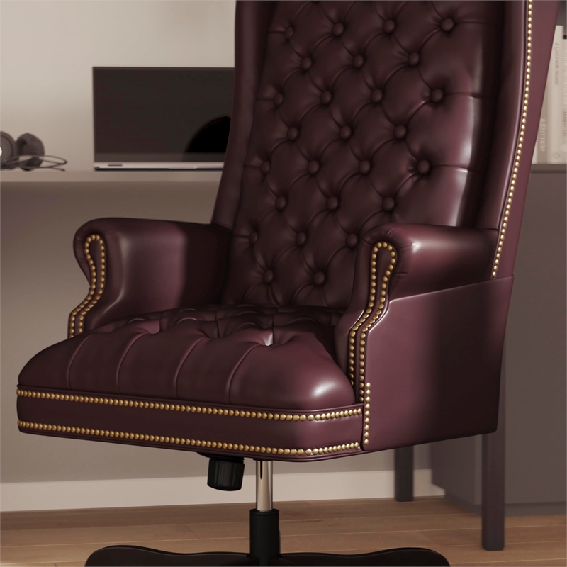 Scranton & Co Traditional Leather Executive Office Chair in Burgundy Red