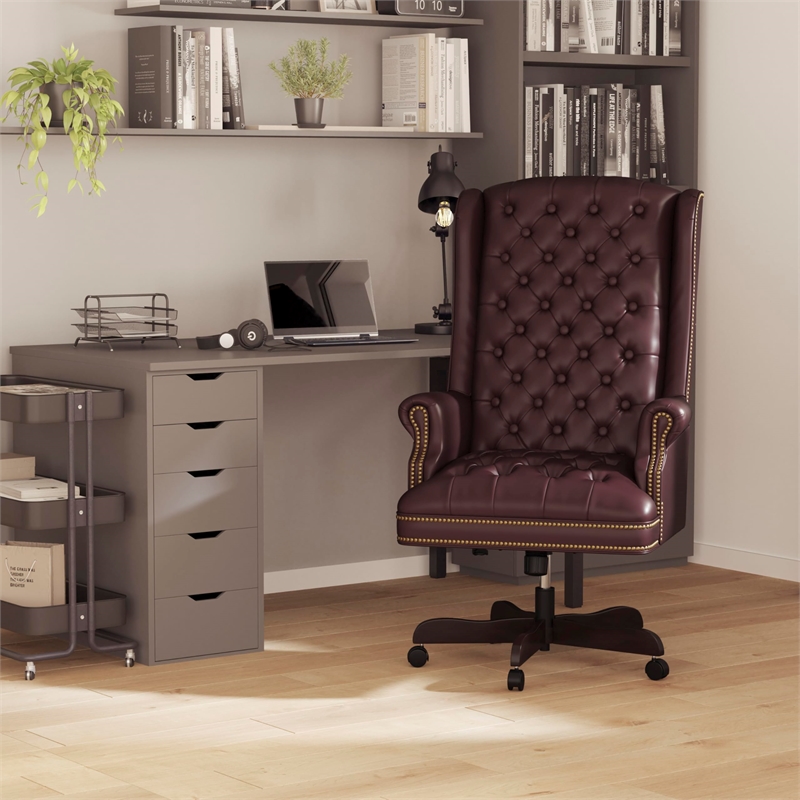 Scranton & Co Traditional Leather Executive Office Chair in Burgundy Red