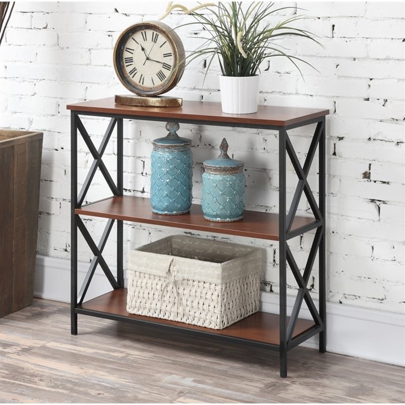 Scranton & Co Wood and Metal Black and Cherry 3 Tier Bookcase Rectangular Unassembled