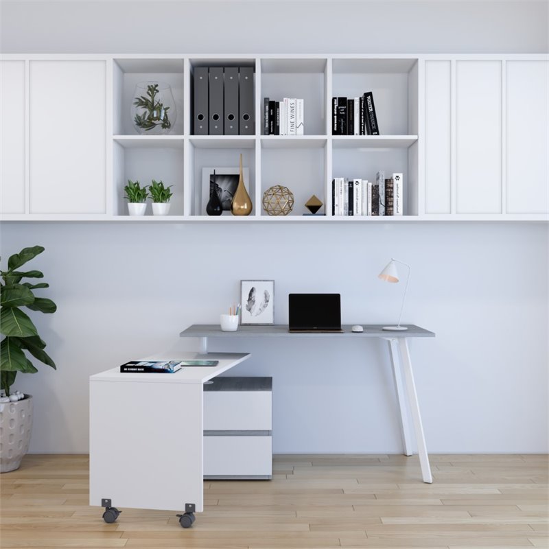 Scranton & Co Contemporary Wood Rotating Modular Computer Desk in Gray