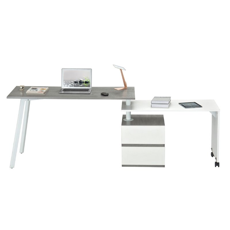Scranton & Co Contemporary Wood Rotating Modular Computer Desk in Gray