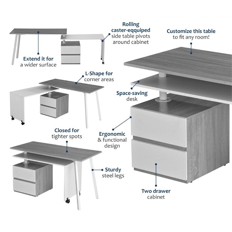 Scranton & Co Contemporary Wood Rotating Modular Computer Desk in Gray