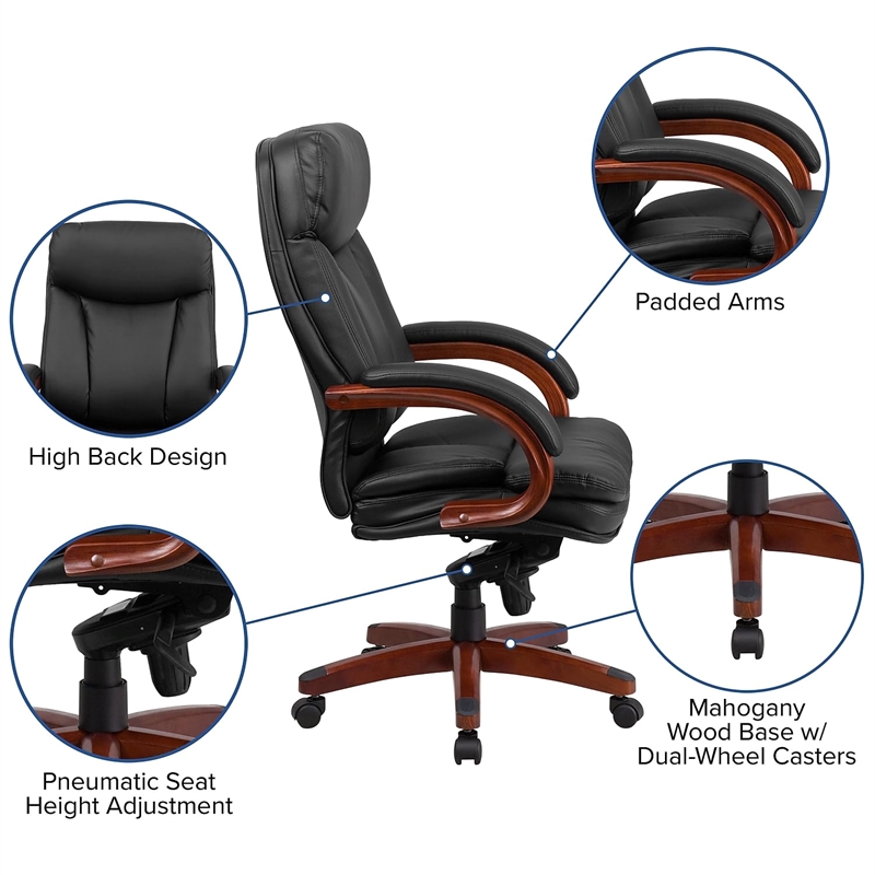 Scranton & Co Contemporary Leather High Back Swivel Office Chair in Black
