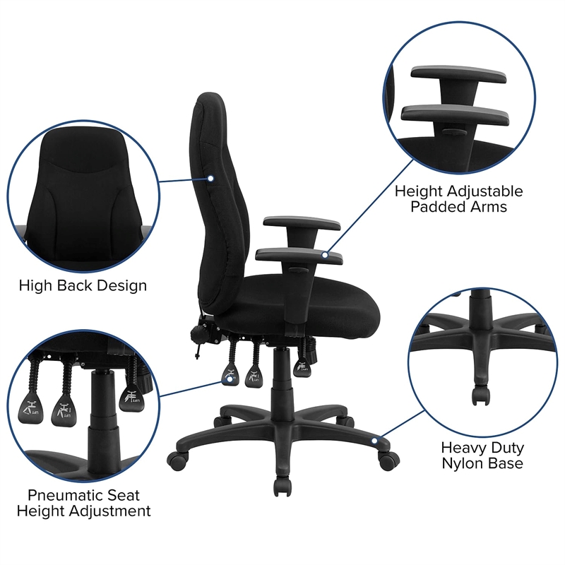 Scranton & Co Contemporary Fabric High Back Swivel Office Chair in Black