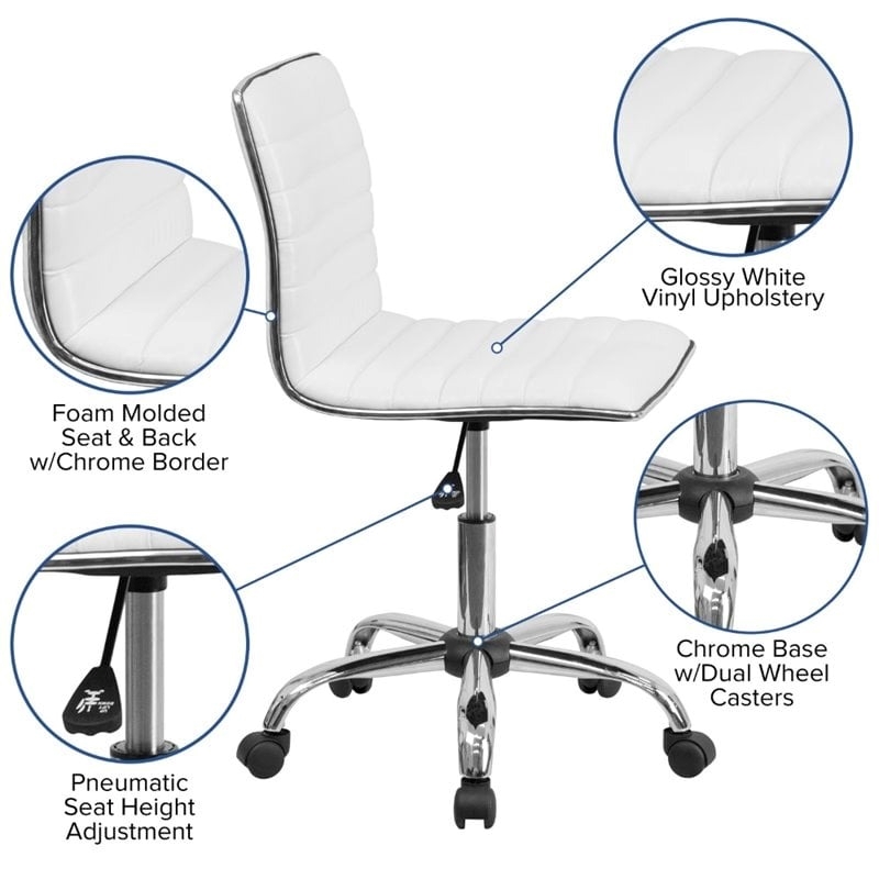Scranton & Co Contemporary Vinyl Ribbed Office Chair in White/Chrome