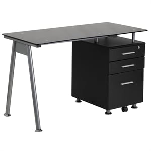 Scranton & Co 3 Drawer Glass Top Home Office Desk in Black
