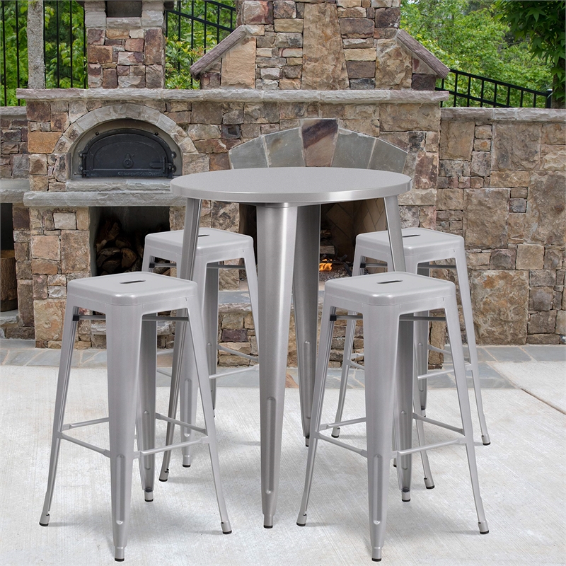 Scranton & Co Round Patio Bistro Set in Gray