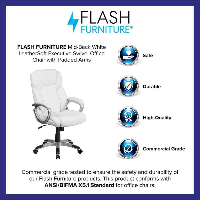 Scranton & Co Contemporary Faux Leather Mid-Back Executive Chair in White