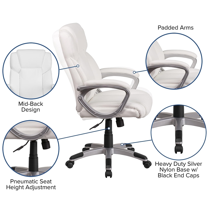 Scranton & Co Contemporary Faux Leather Mid-Back Executive Chair in White