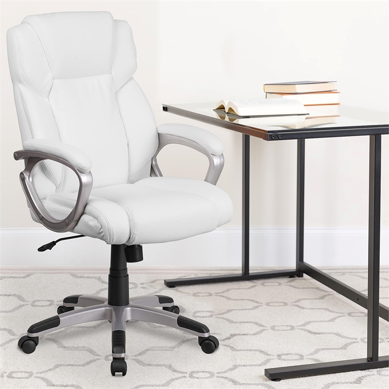 Scranton & Co Contemporary Faux Leather Mid-Back Executive Chair in White
