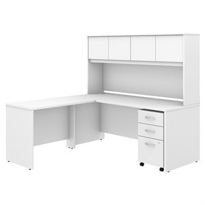 Scranton & Co 72&quot Contemporary Engineered Wood L Shaped Desk with Hutch in White