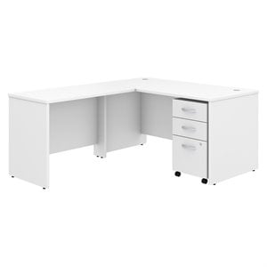 Scranton & Co 60&quot L Shaped Desk with File Cabinet in White