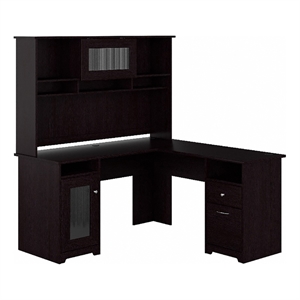 Scranton & Co Engineered Wood Espresso L-Shaped Desk With Hutch Rectangular Wire Management 66.65&quotH Assembly Required