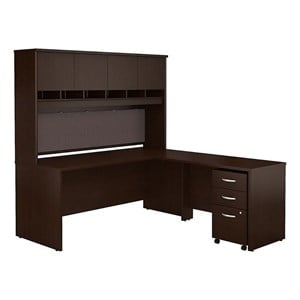 Scranton & Co 72&quot Transitional Wood L Shaped Desk with Hutch in Mocha Cherry