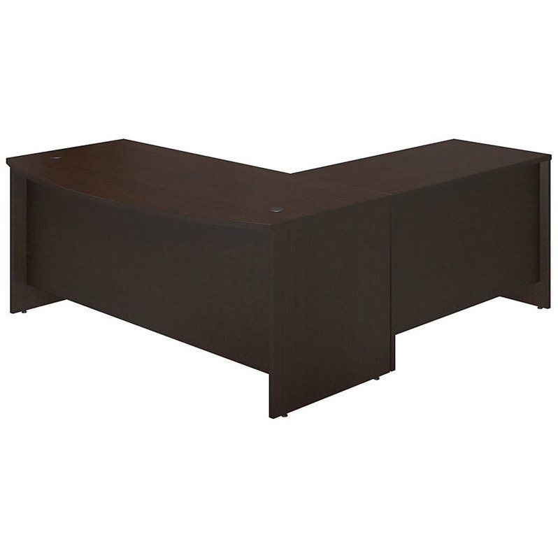 Scranton & Co Wood Mocha Cherry L-Shaped Desk Rectangular Wire Management 71.02
