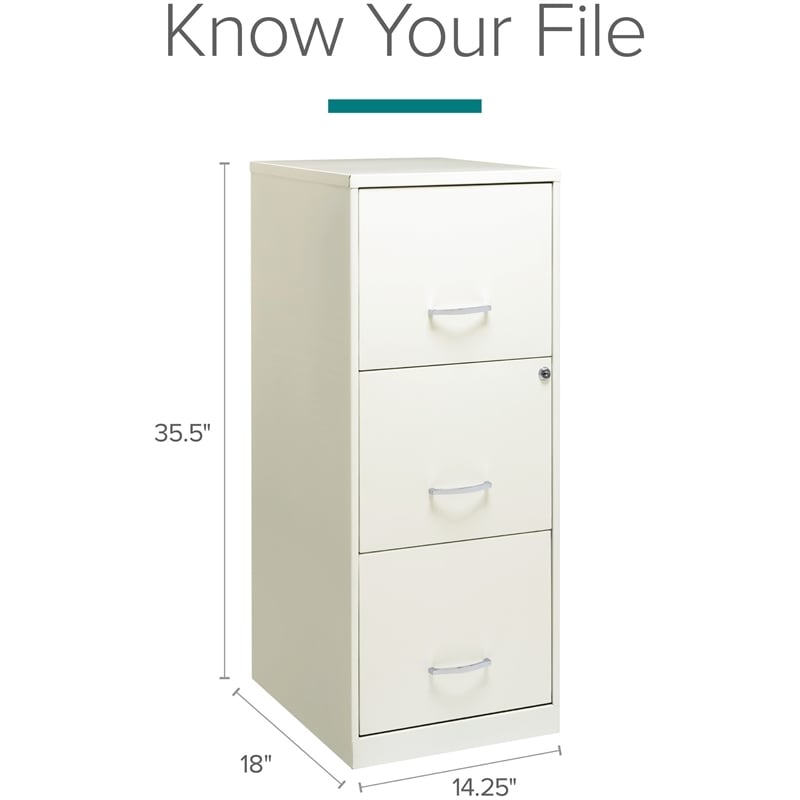 Scranton & Co 3-Drawer Modern Metal Vertical Filing Cabinet with Lock in White