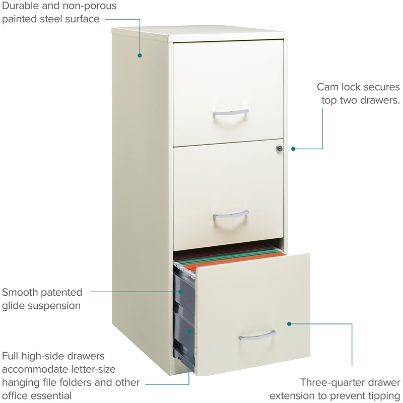Scranton & Co 3-Drawer Modern Metal Vertical Filing Cabinet with Lock in White