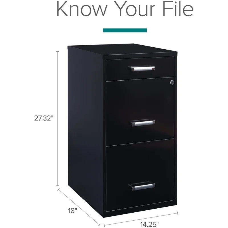 Scranton & Co 3-Drawer Modern Metal Filing Cabinet with Pencil-Drawer in Black