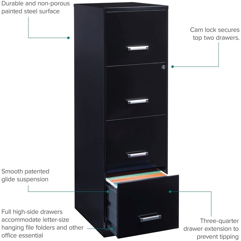 Scranton & Co Metal Black Filing Cabinet Vertical 4-Drawer 18