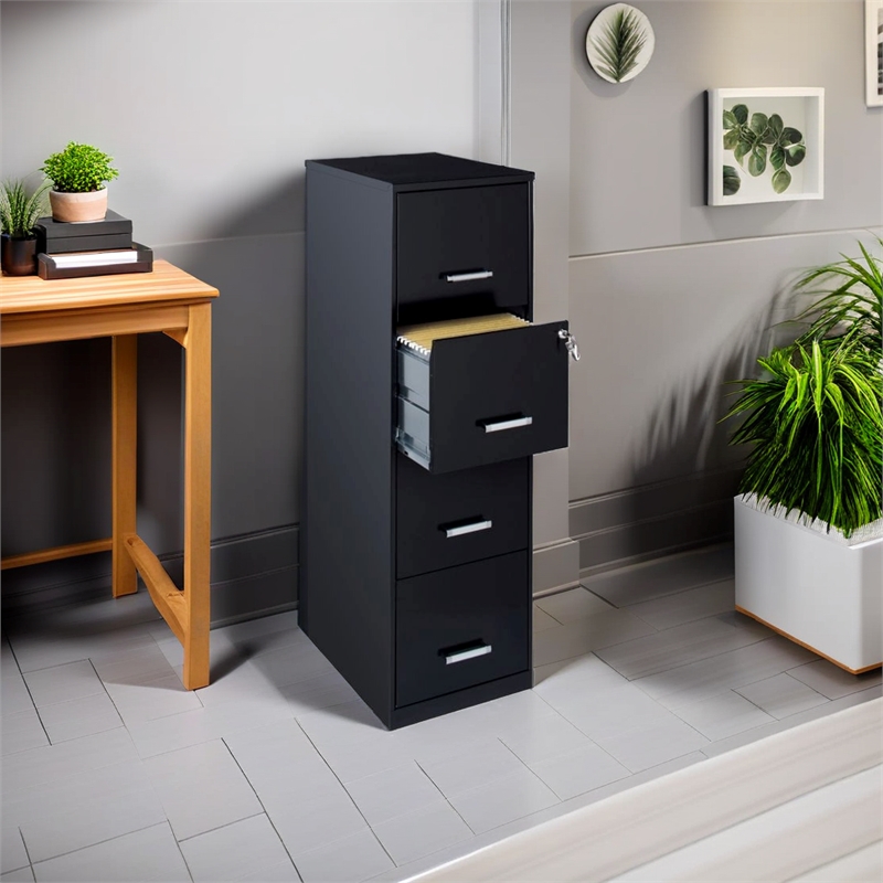 Scranton & Co Metal Black Filing Cabinet Vertical 4-Drawer 18