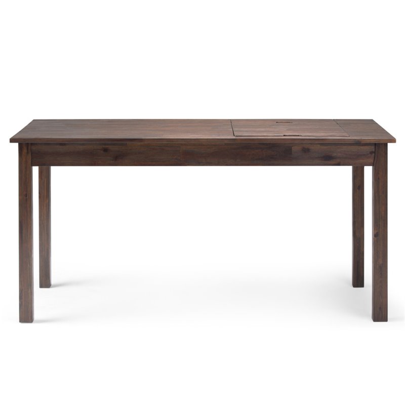 Scranton & Co Solid Acacia Wood Distressed Charcoal Brown Computer Desk Rectangular USB Power Outlet 60