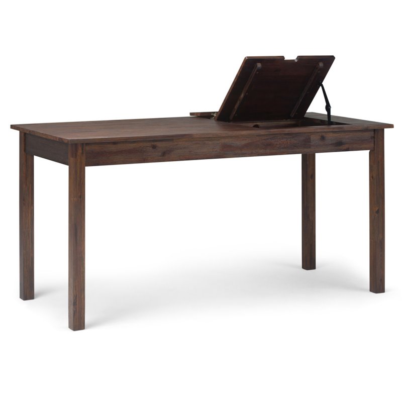 Scranton & Co Solid Acacia Wood Distressed Charcoal Brown Computer Desk Rectangular USB Power Outlet 60