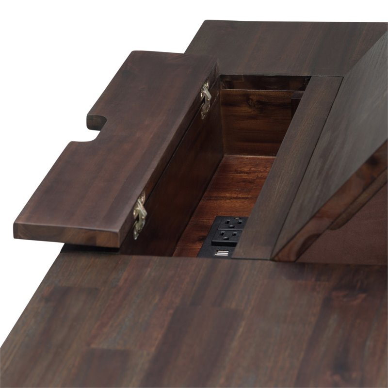 Scranton & Co Solid Acacia Wood Distressed Charcoal Brown Computer Desk Rectangular USB Power Outlet 60