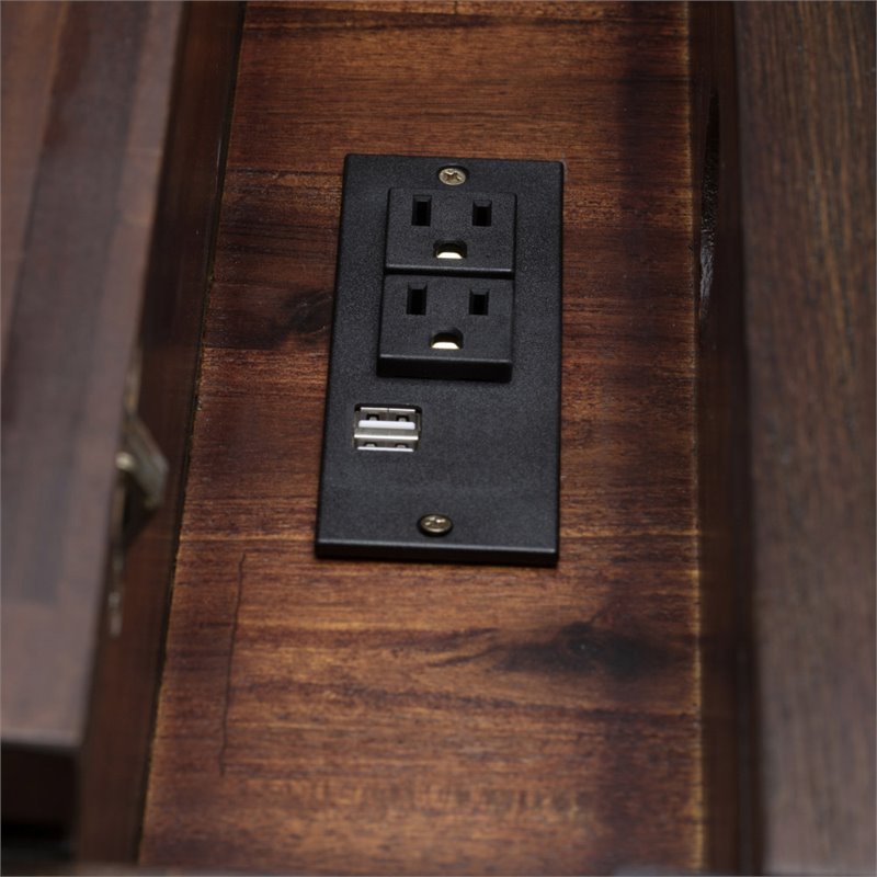 Scranton & Co Solid Acacia Wood Distressed Charcoal Brown Computer Desk Rectangular USB Power Outlet 60