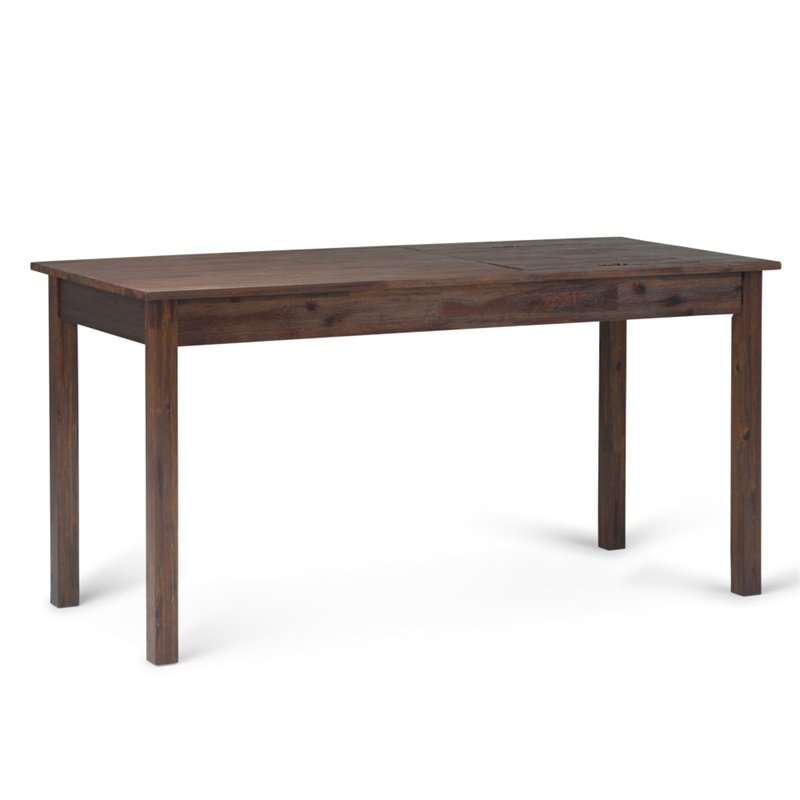 Scranton & Co Solid Acacia Wood Distressed Charcoal Brown Computer Desk Rectangular USB Power Outlet 60