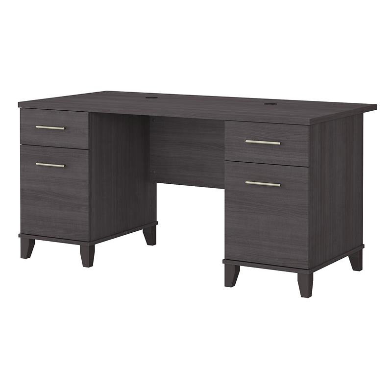 Scranton & Co Furniture Somerset 60W Office Desk with Drawers in Storm Gray