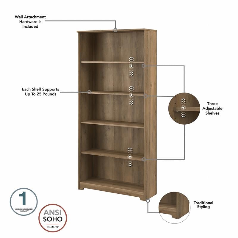 Scranton & Co Furniture Cabot Tall 5 Shelf Bookcase in Reclaimed Pine